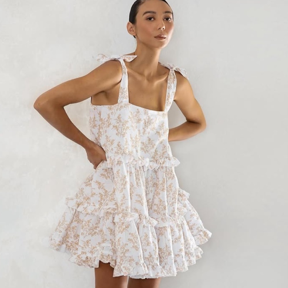 Morton Mac Elsie Light Pink & White Dress Size S